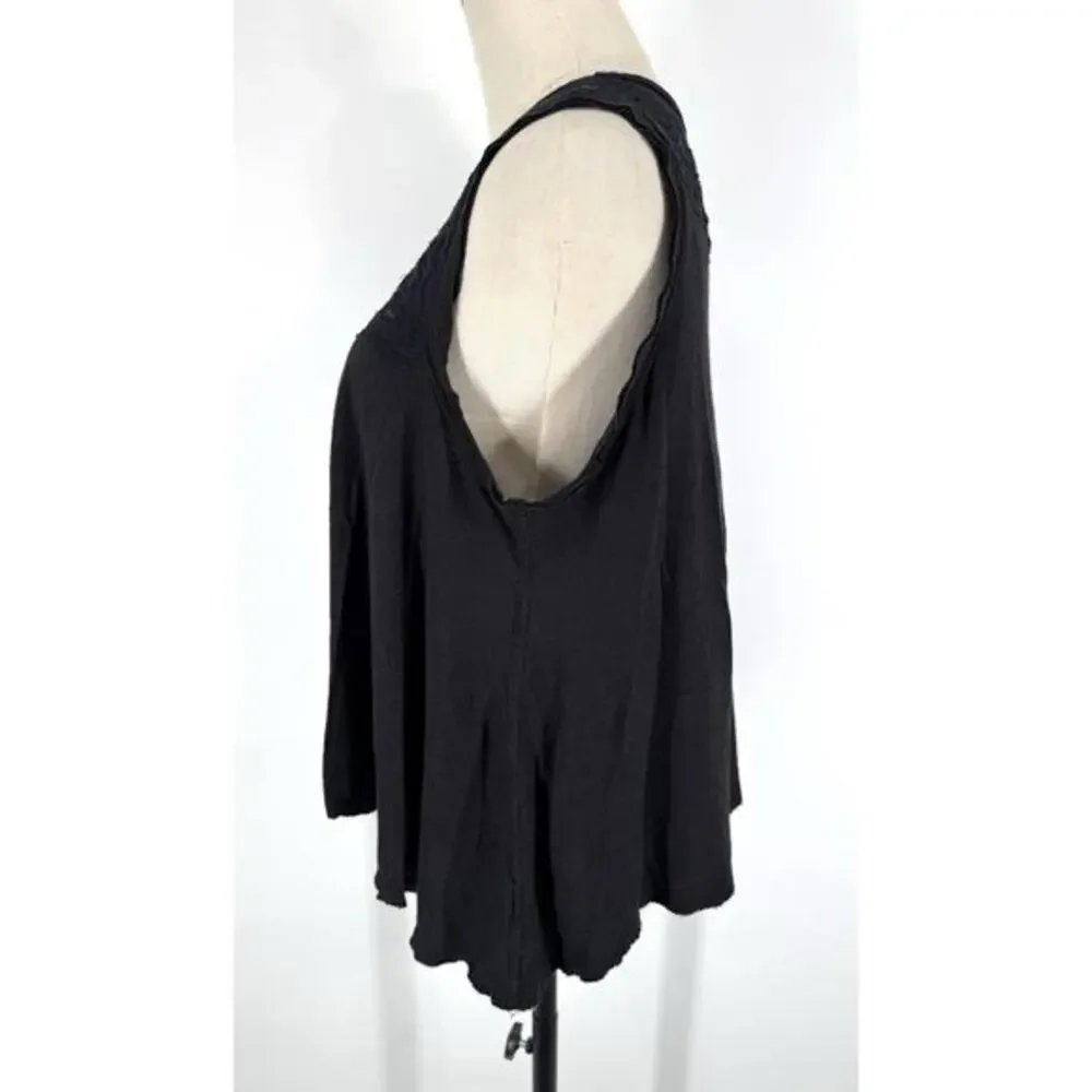 free people‎ tank top small Flowy Linen Cotton Lace Boho Shirt Crop Black Cute